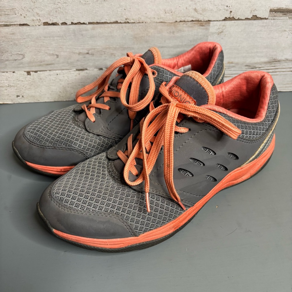 Vionic Womens Athletic Shoes Gray Orange Low Top Lace Up Mesh Size 7.5